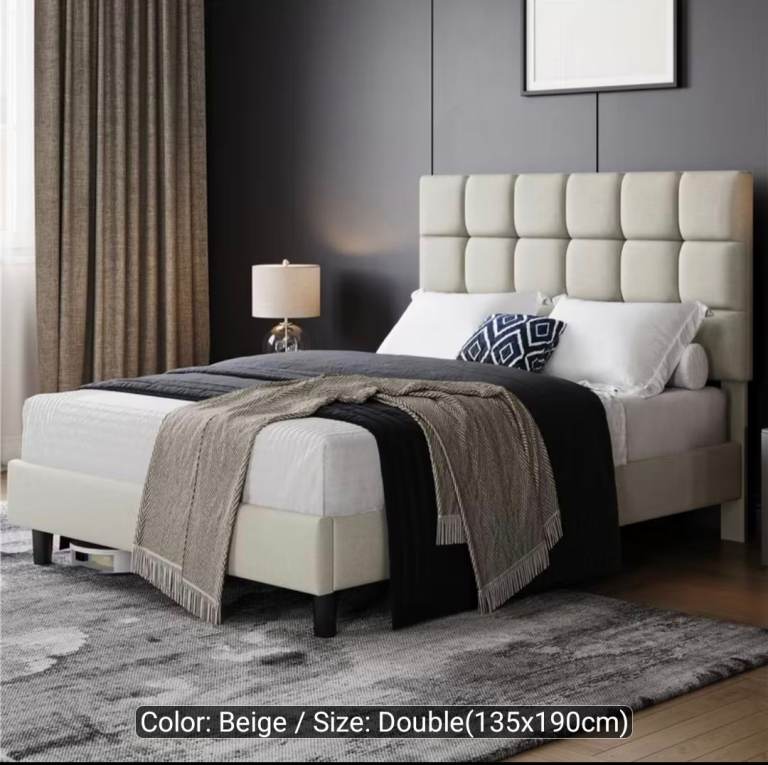 Yaheetech Double Bed Frame - Beige, New in Box