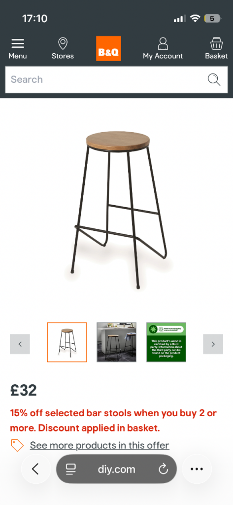 Set of 3 Wooden Top Bar Stools – Good Condition