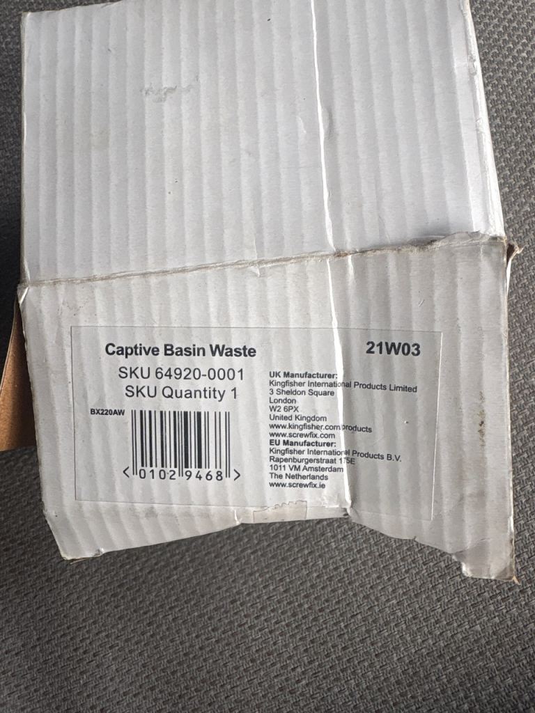 Free New Captive Basin Waste SKU 64920-0001 ng5 3hq 