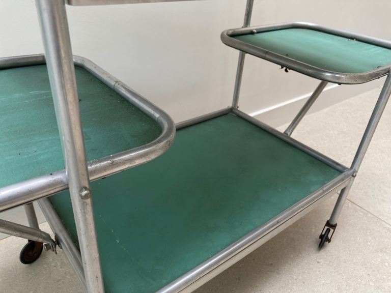 Vintage Mid century trolley - fold out sides. 50s 60s industrial drinks medical. Metal.