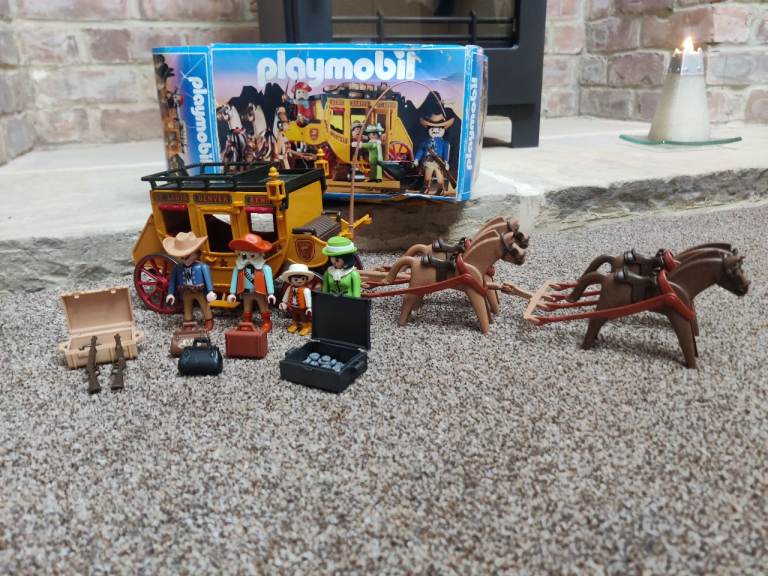 Playmobil Western Stagecoach Set with Figures – Good Condition