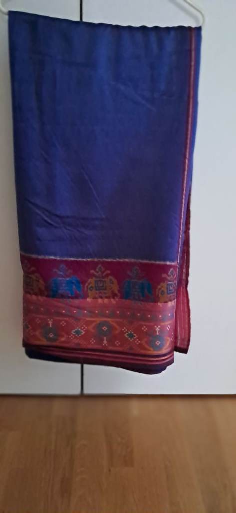 Blue saree with block print 