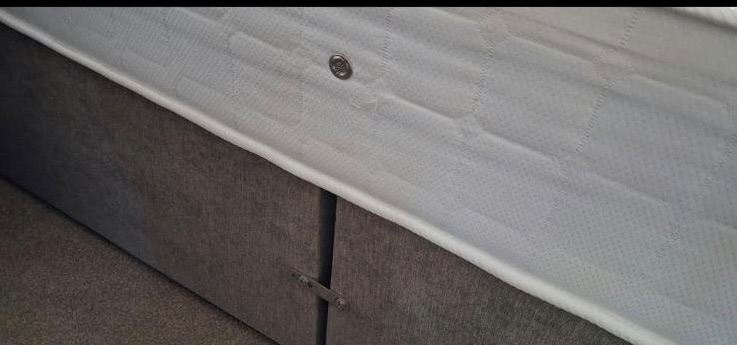 King size Bed and Mattress - White Fabric, Good Condition