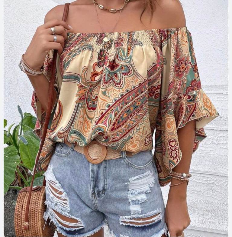 Off-Shoulder Paisley Blouse – new