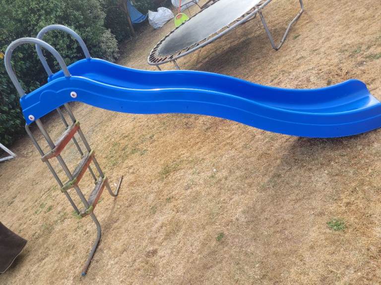Kids Blue Wavy Garden Slide with Metal Ladder