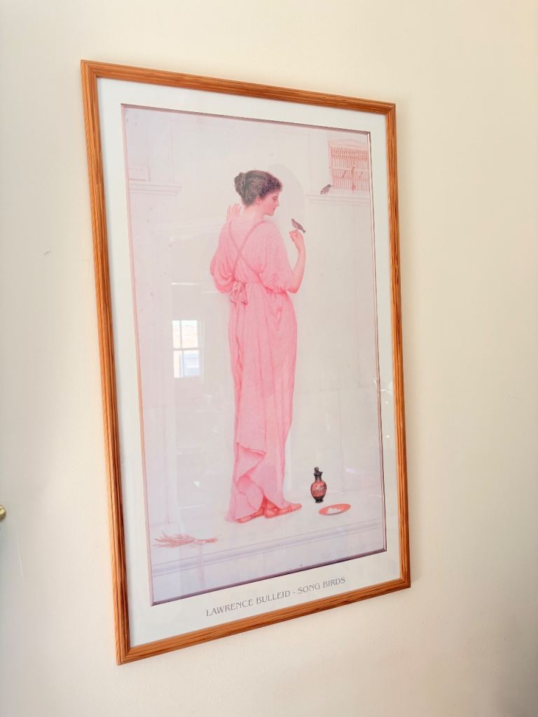 90s framed art print of psyche, romantic wall art pine frame pre-raphaelite style