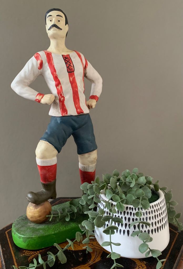 image for Vintage Edwardian Style Football Hero  Ceramic Bisque Pottery Figurine Statue