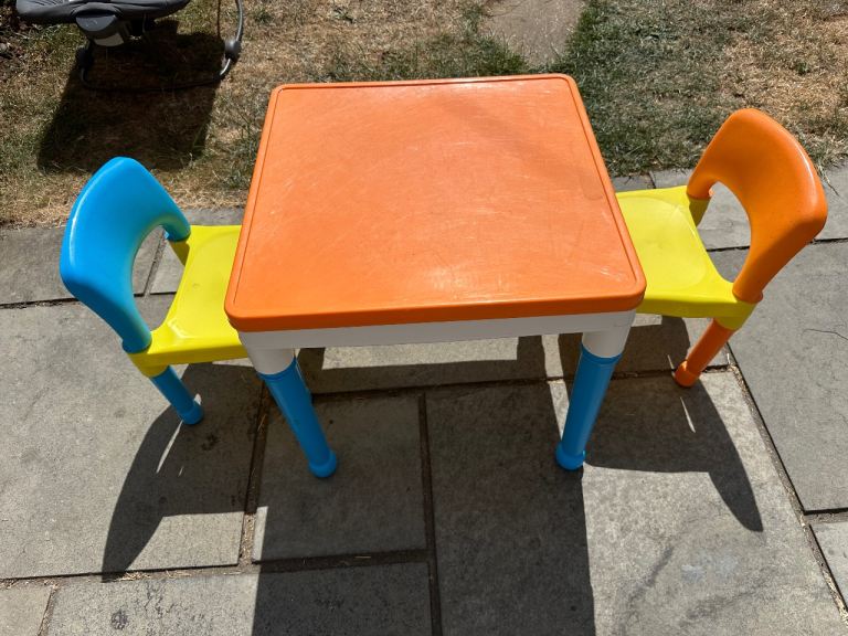 Kids' Plastic Table & Chairs Set – Multicoloured, Good Condition