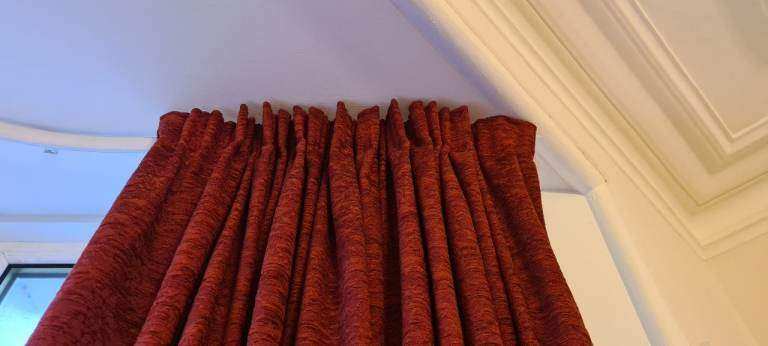 Red Chenille Heavy Curtains for Bay Window  – Good Condition