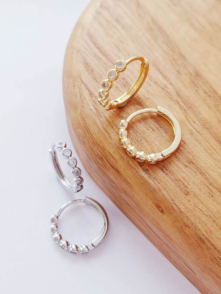 Gold Silver Plated Hoop Earrings Round CZ Minimalist Jewellery Gift For Her New