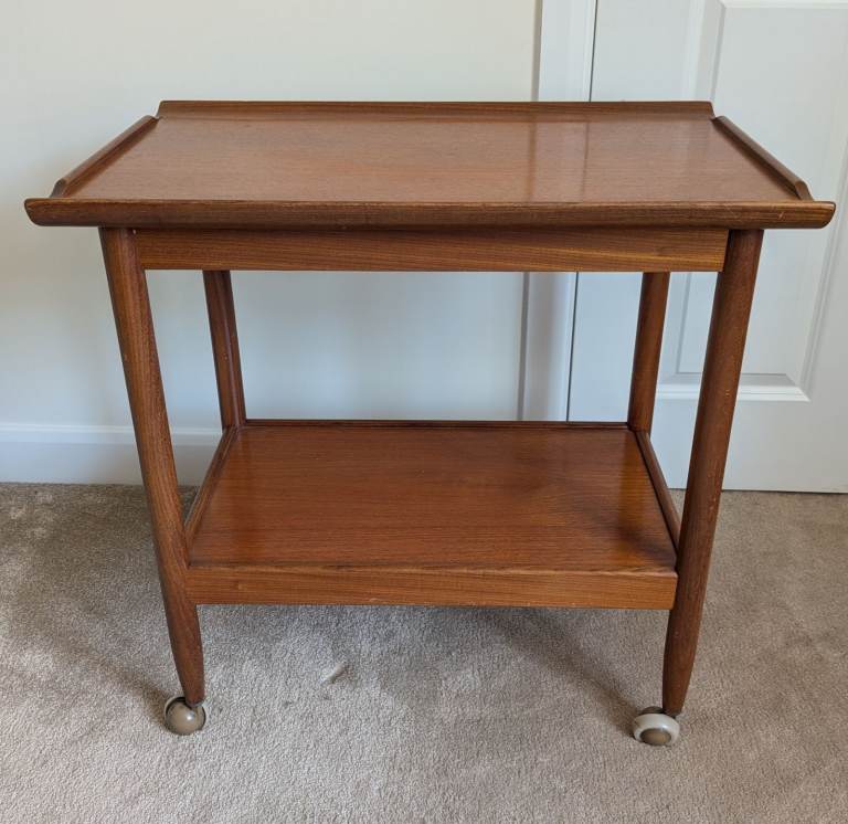 Vintage Mid Century wood tea drinks trolley in Danish style teak