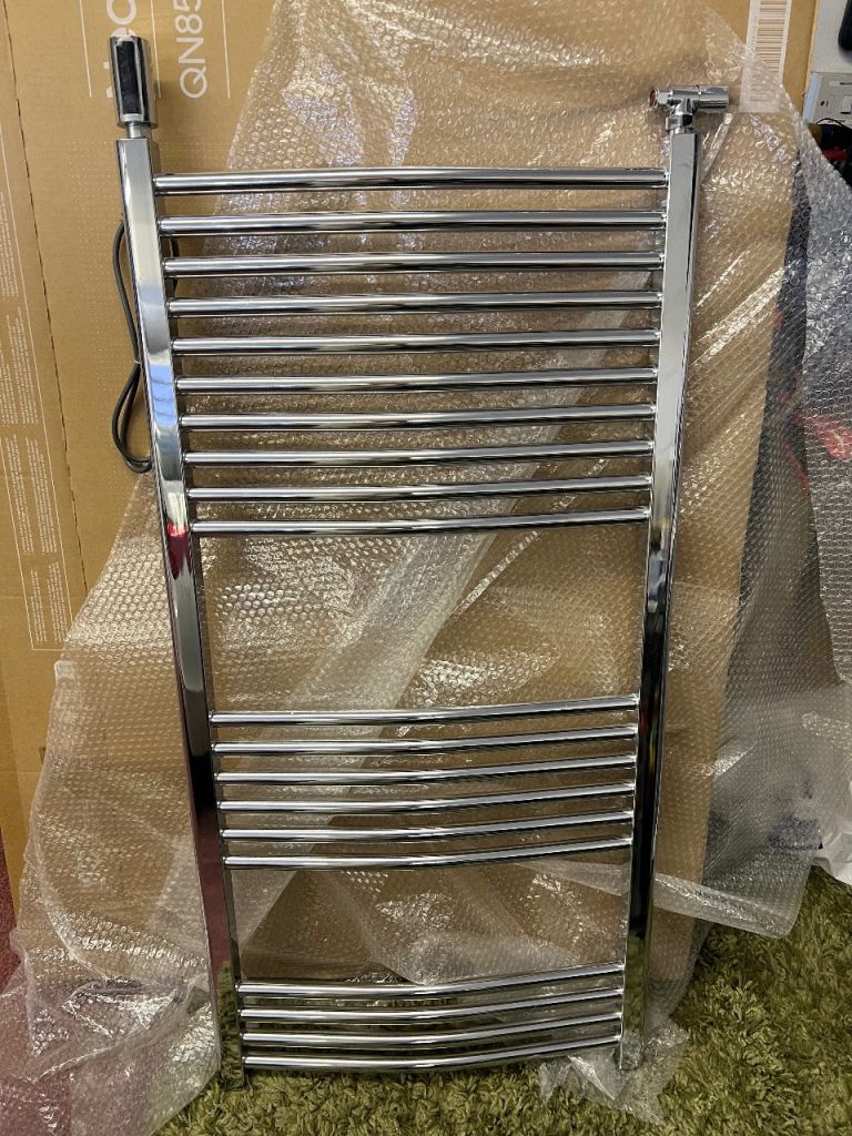 Chrome curved heated towel radiator NEW 