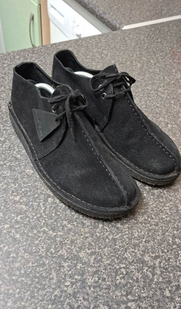 Mens Clarks Desert Trek shoes suede Black 9