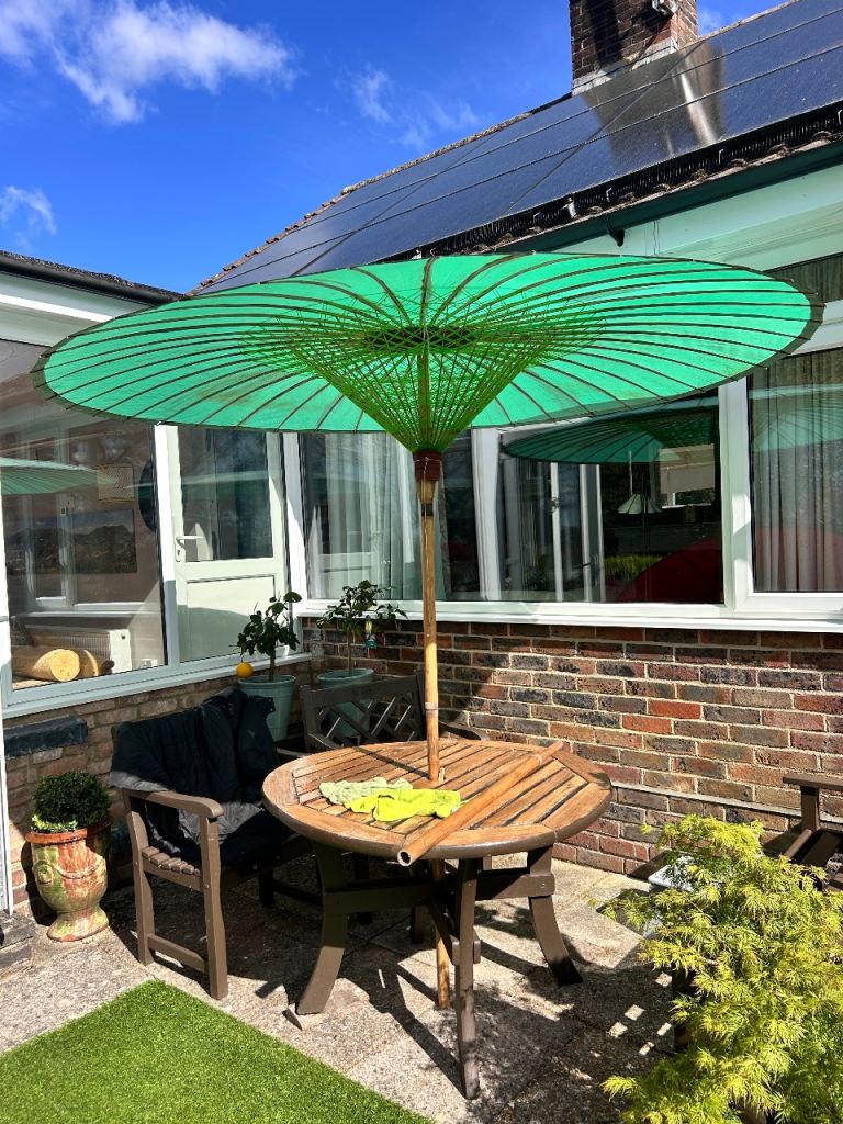 Traditional Large Burmese Silk & Bamboo Garden Parasol