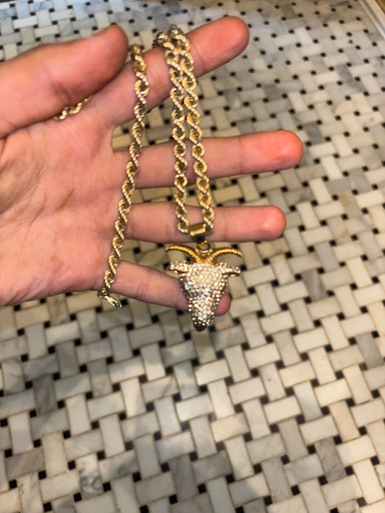 18K Gold plated 925 silver rope chain With CZ Goat head