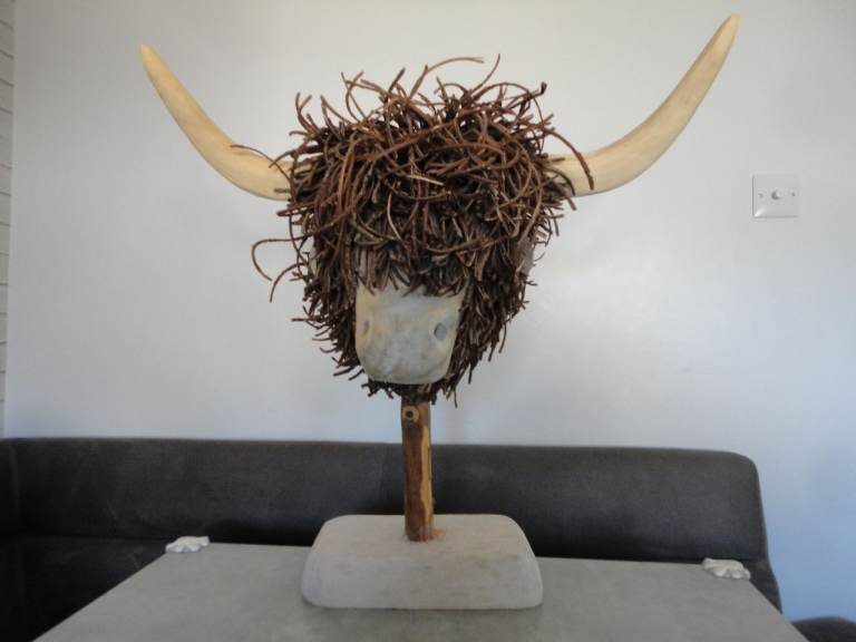voyage maison wooden highland cow sculpture on stand 65 x 64 cms 