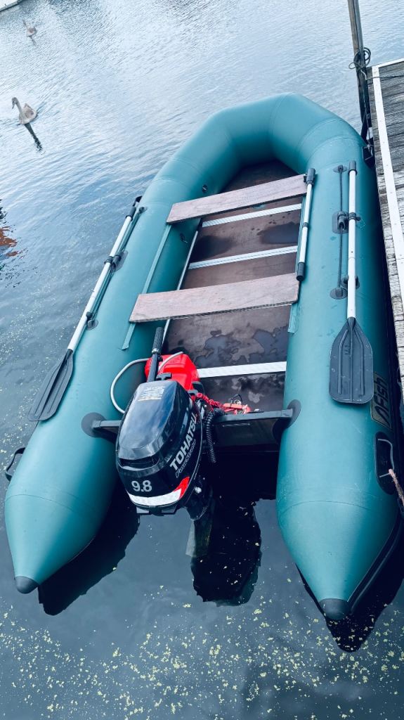 Fish 380 inflatable Rib Boat with 9.8hp Tohatsu outboard Engine