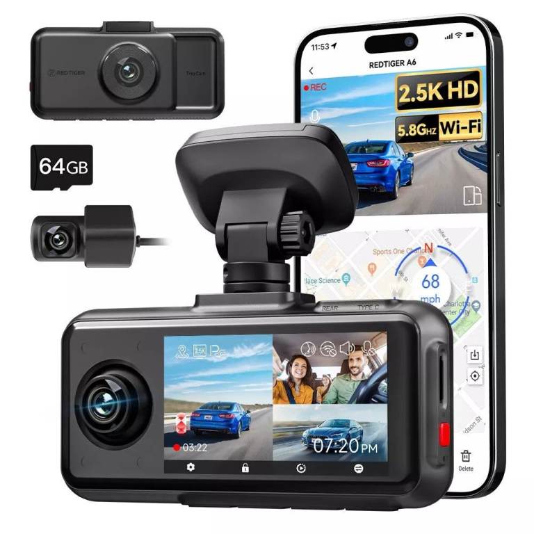 Share REDTIGER A6 2.5K Front, Rear & Cabin Dash Camera 64GB Inc Hardwire Kit & Fitting