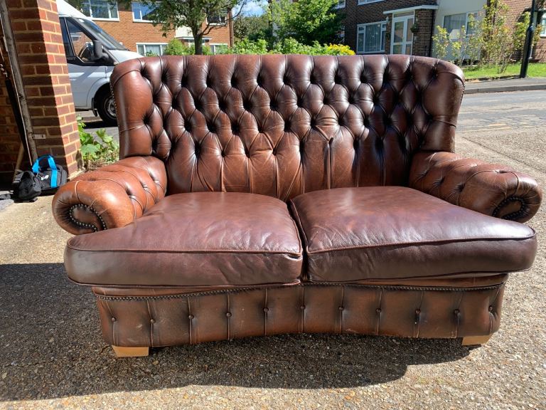 Brown two seats Chesterfield sofa long free London delivery 