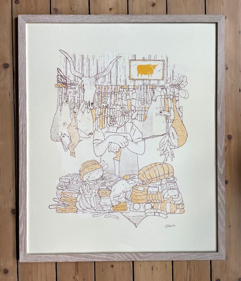 BUTCHER SHOP screen print - Hungary. Meat, Framed, poster, signed, large, art