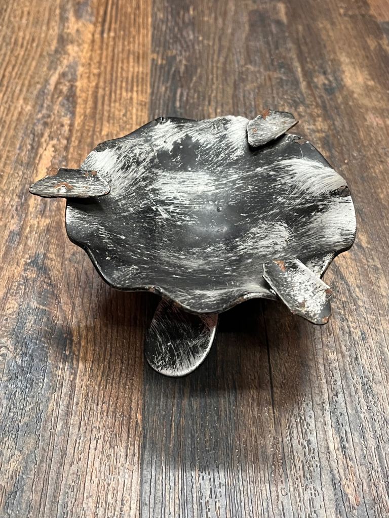 Rustic Vintage Retro French Black & Silver Metal Ashtray