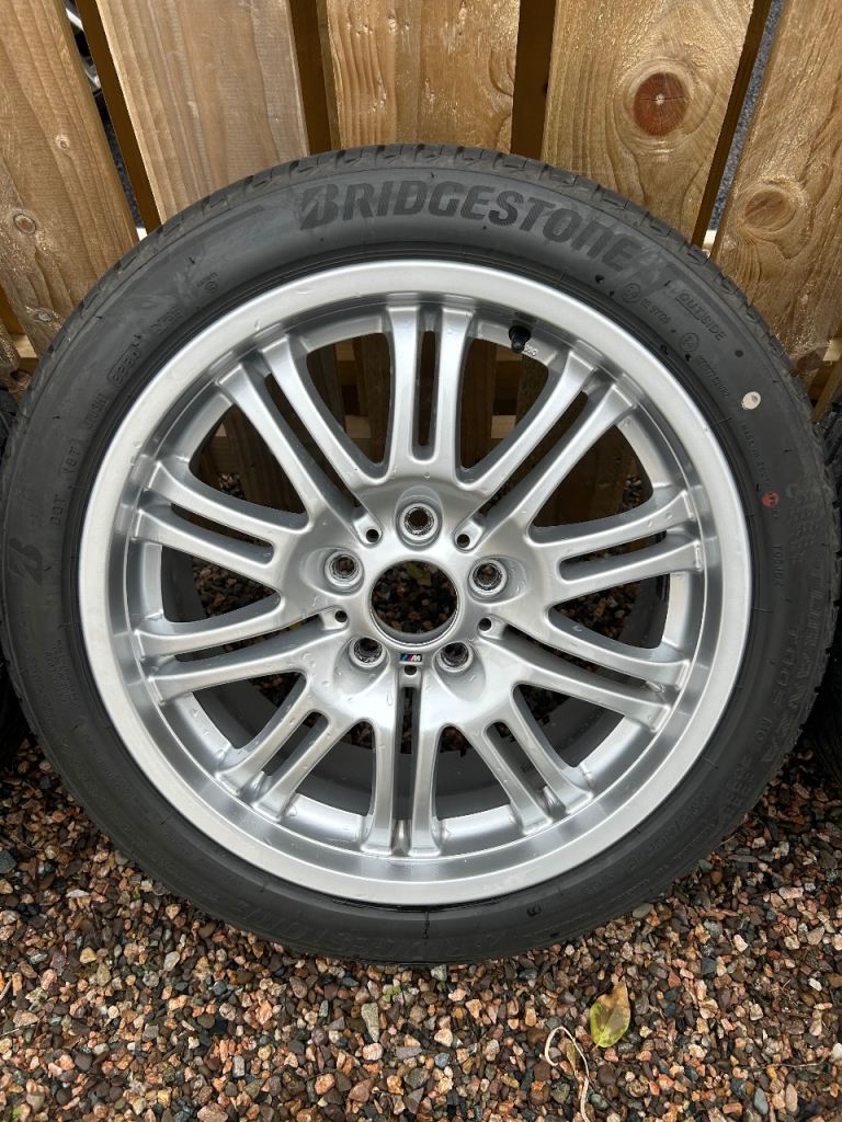 BMW E46 OEM M3 alloys wheels new Bridgestone tyres