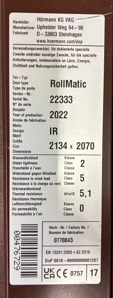 Hormann Rollmatic 2 electric roller shutter garage door