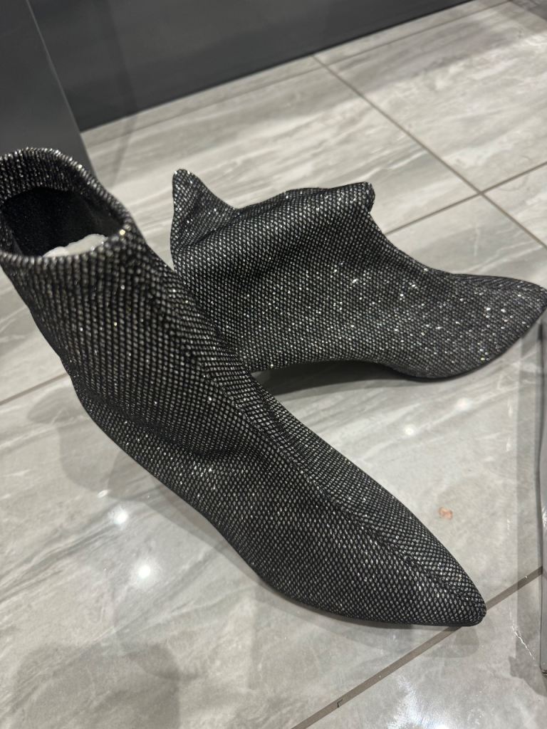 Sparkly Black Ankle Boots - Kitten Heel, As Good As New