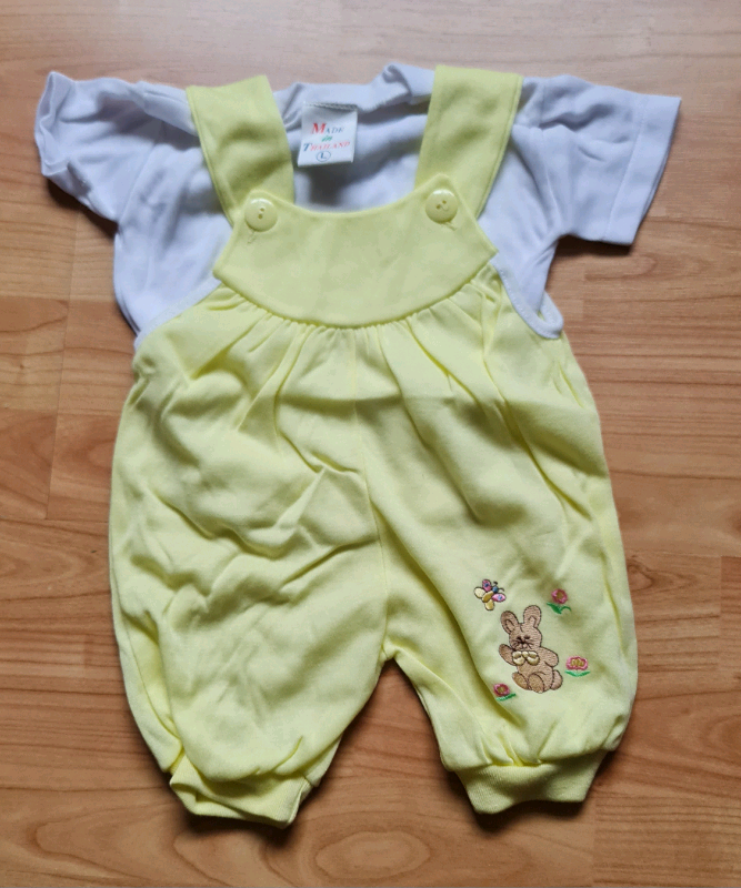 Baby clothes (yellow and white with rabbit embroidery) - clothes / clothing