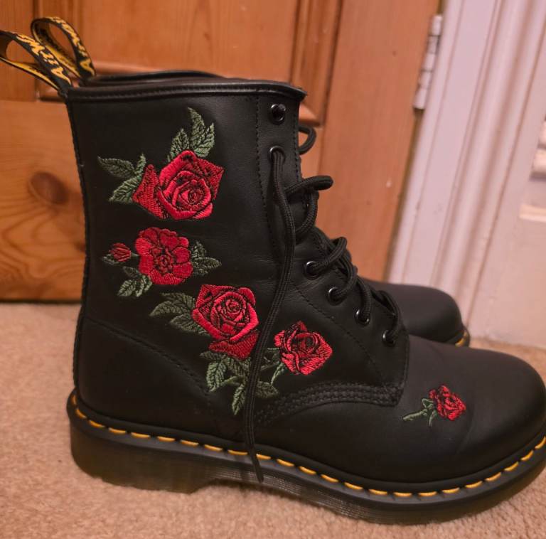 Dr. Martens 1460 Vonda Floral Rose Leather Lace Up Boots