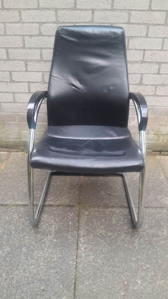 4 Black Leather Office Chairs