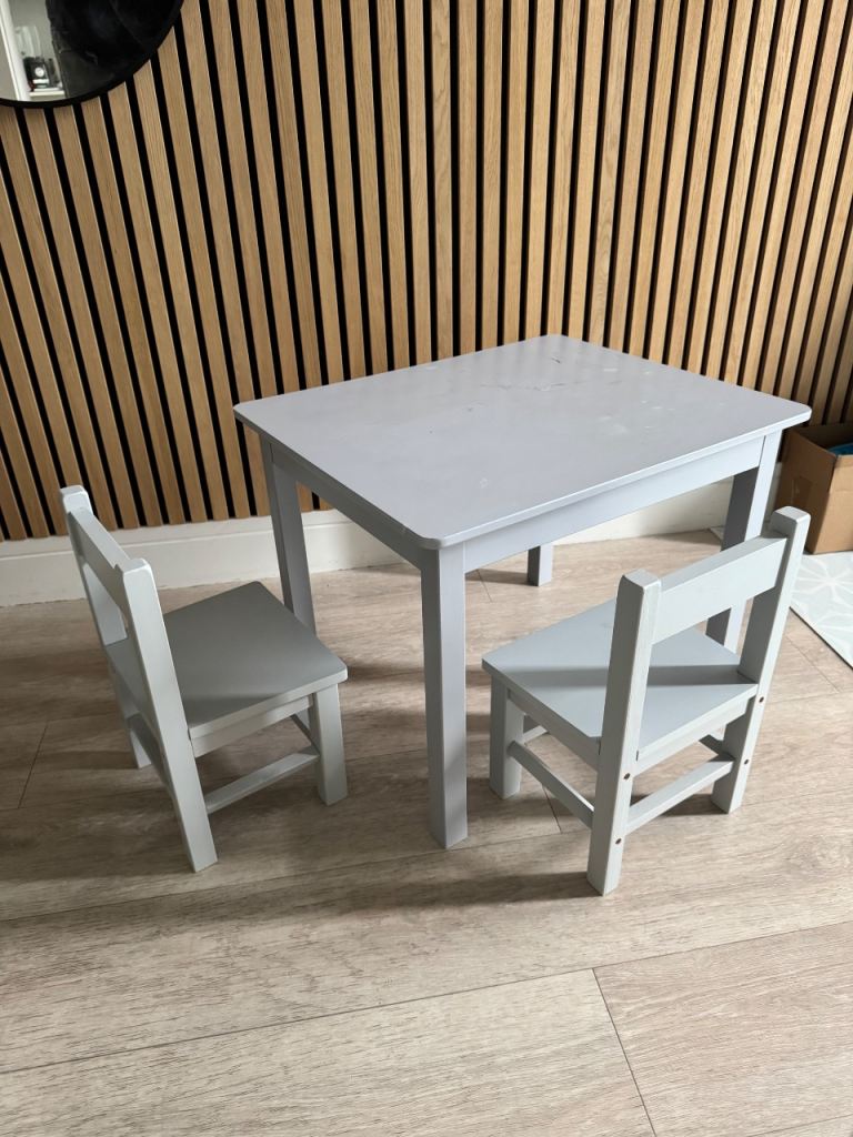 Kids Grey Table and Two Chairs Set – Good Condition