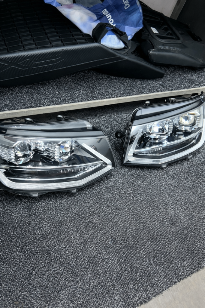 VW T6 LED DRL V2 Black Headlights with Sequential Indicators & Bulb Upgrades