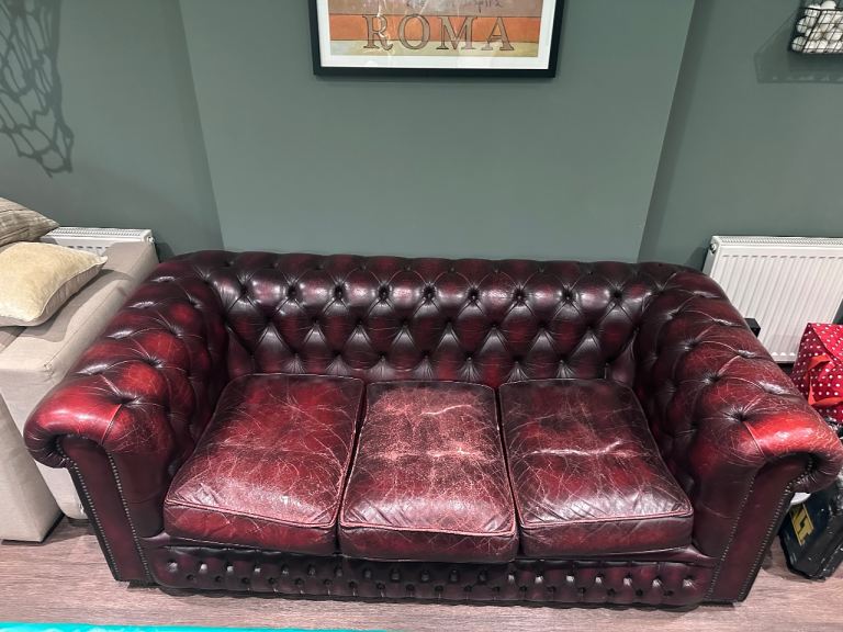 Red Chesterfield leather 3 seater sofa 