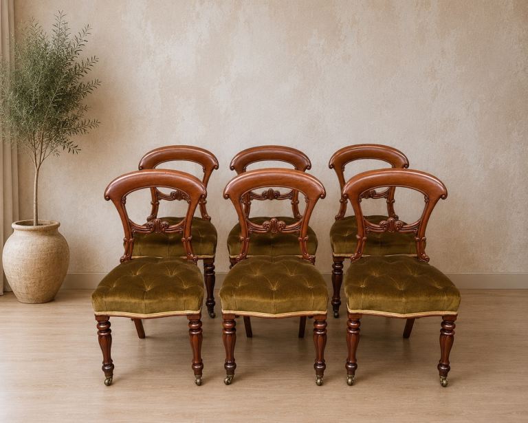 Set of 6 Victorian Mahogany Balloon Back Dining Chairs ✨🚚