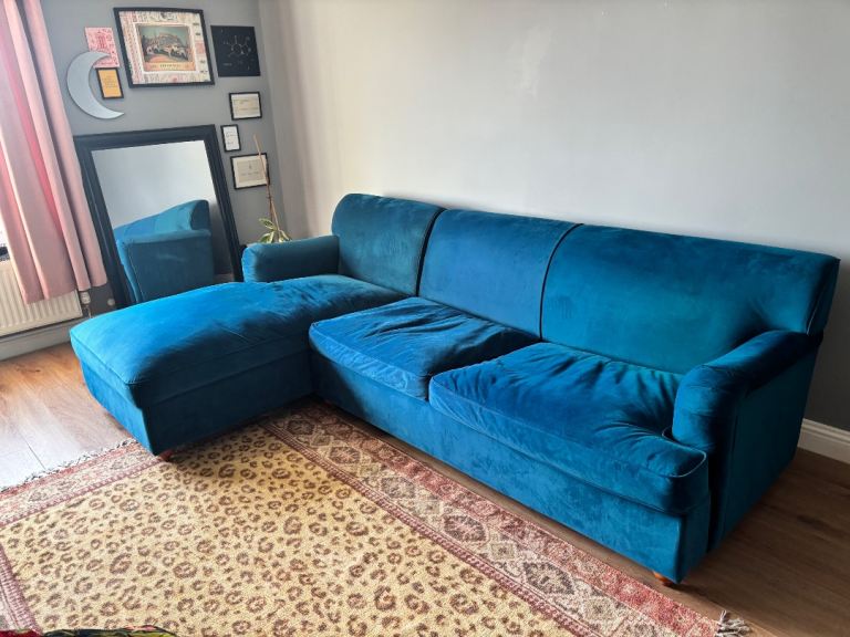 Seafoam velvet sofa with sofa bed and ottoman storage