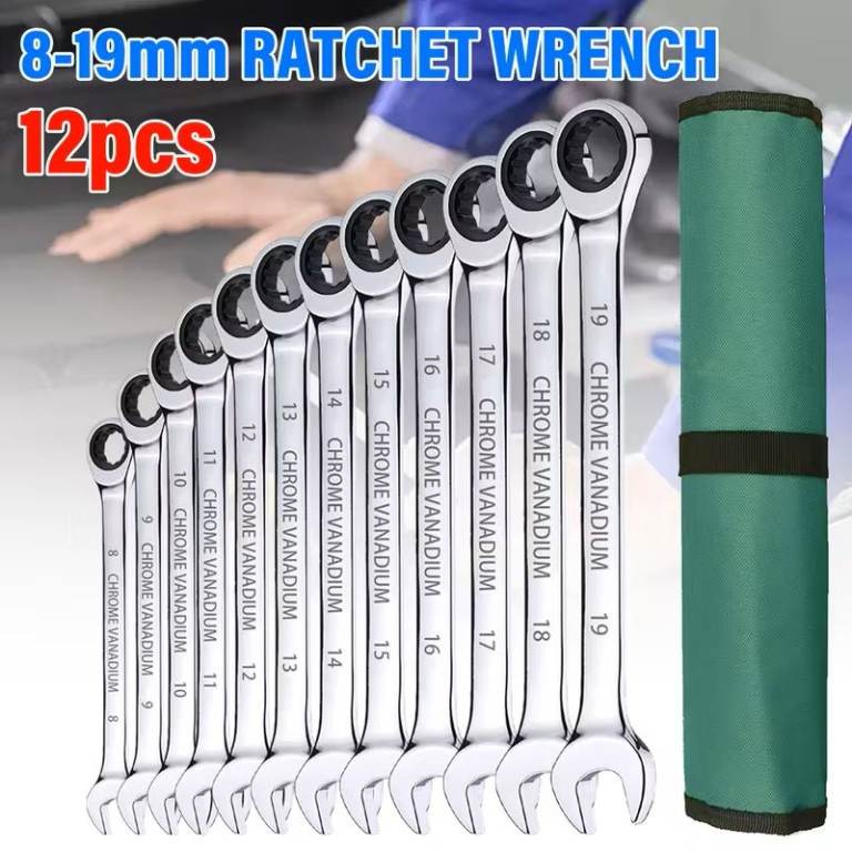 Ratchet Spanner Set – 8mm to 19mm – 12 Piece