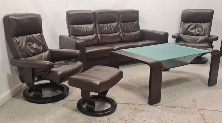 Ekornes Stressless 3 Seater Sofa, 2 Chairs & Footstool with Coffee Table 040423