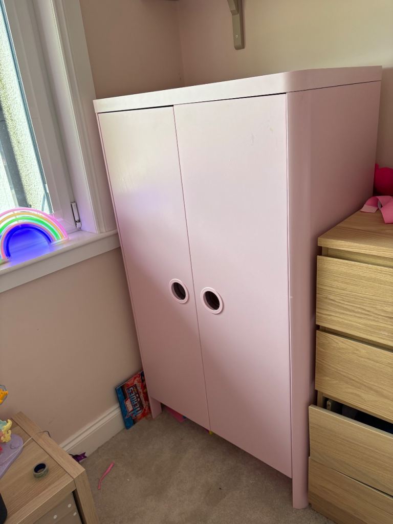 Pink Children's Wardrobe with Shelves – Good Condition