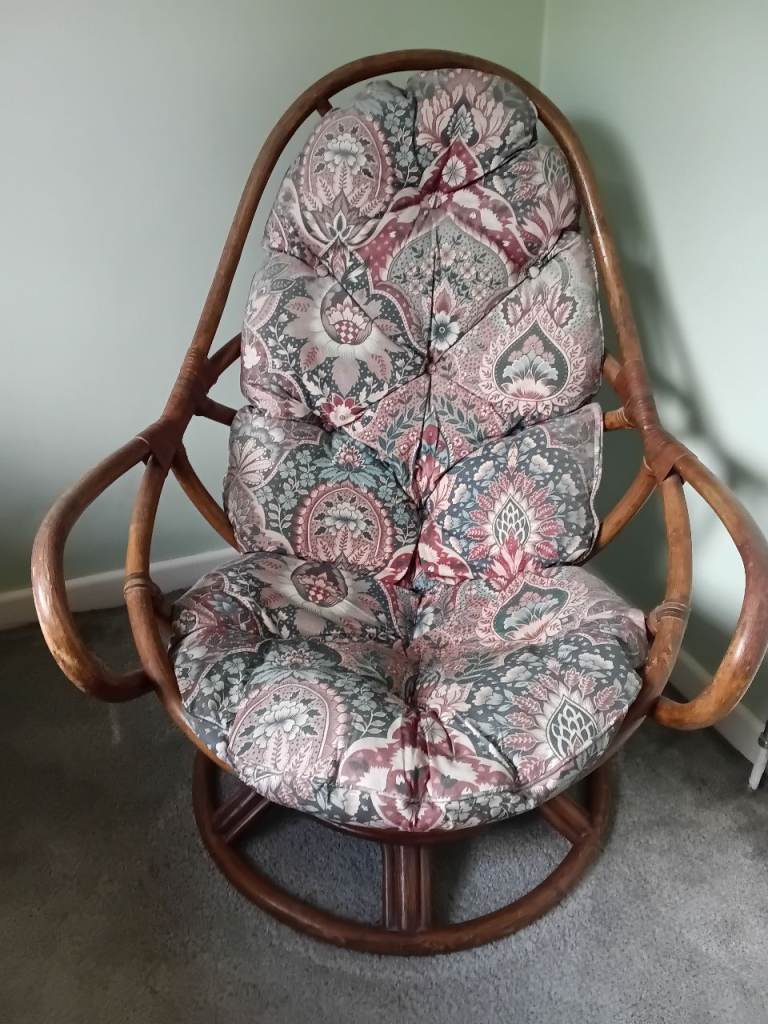 Comfortable Cane Swivel Rocking Chair with Cushions