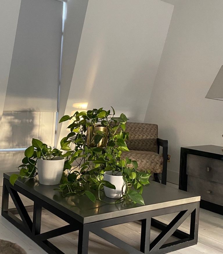 Stylish Large Coffee Table with Black Metal Frame and Grey Top