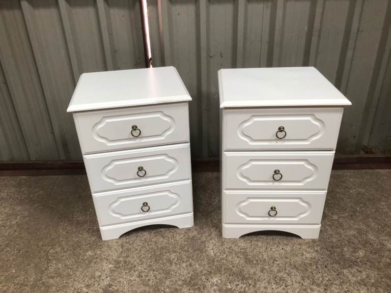 Pair of White Three Drawer Bedside Cabinets, good condition
