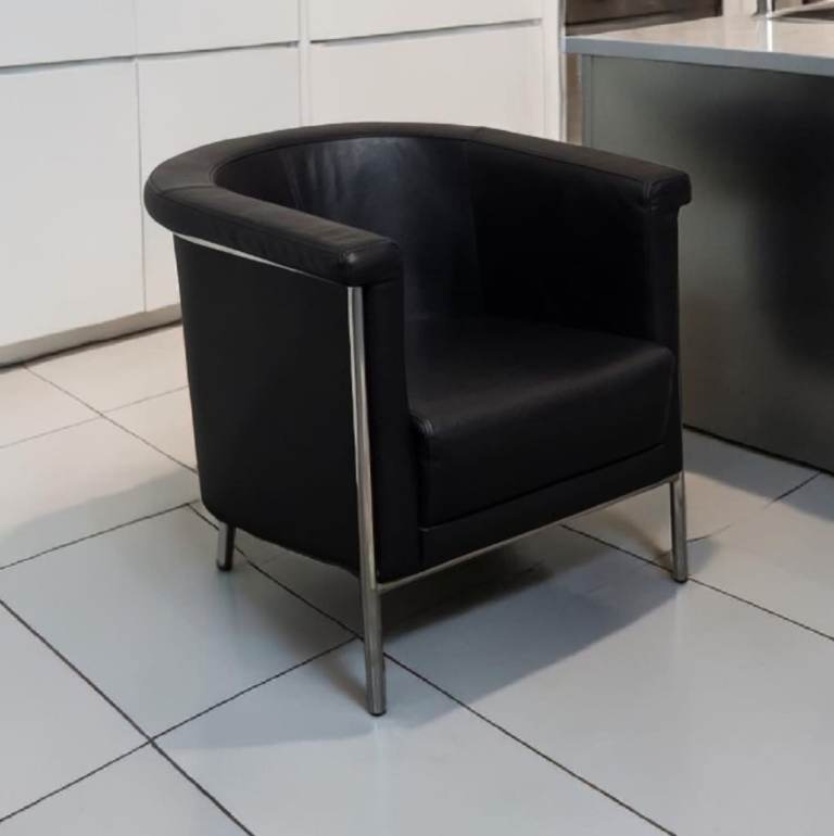 Quality Black Leather Contemporary Tub Club Chair Armchair - Sofa