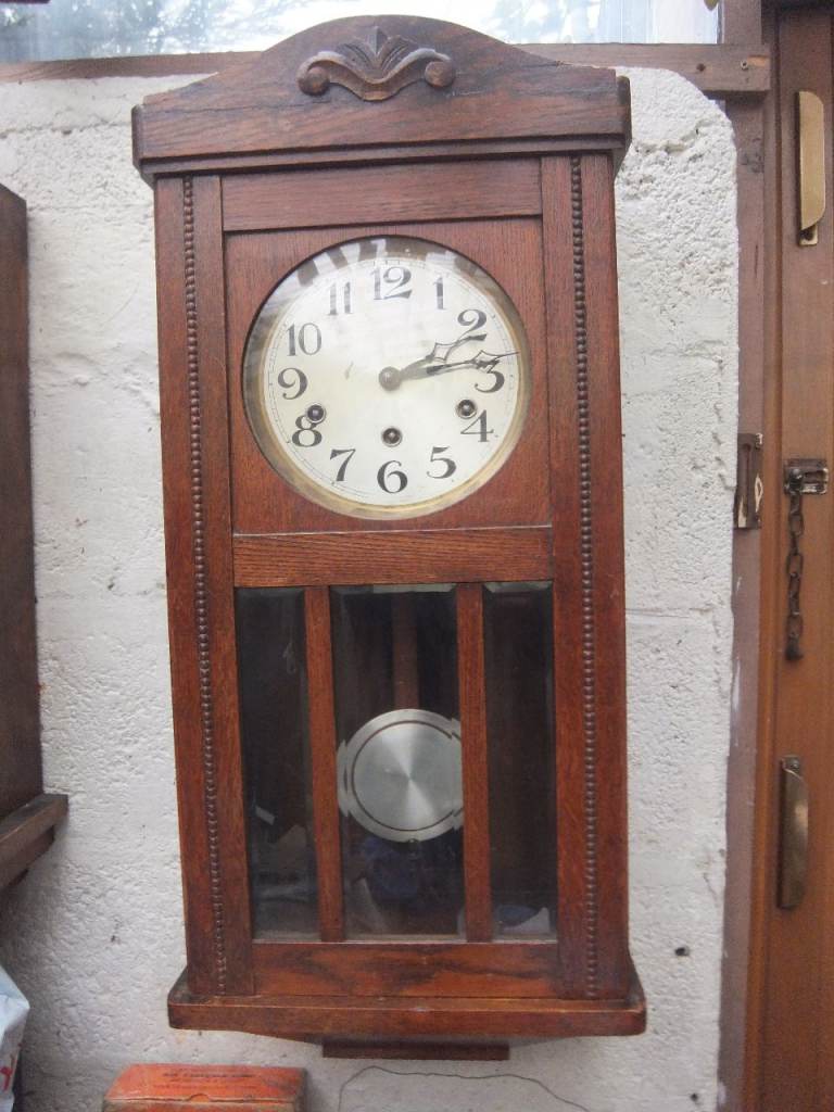 Working ANTIQUE GERMAN - D.R.P.  ISGUS - WESTMINSTER CHIME WALL CLOCK
