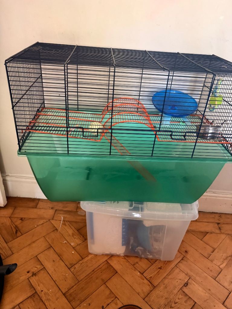 Hamster/mice large cage with large box of food and bedding