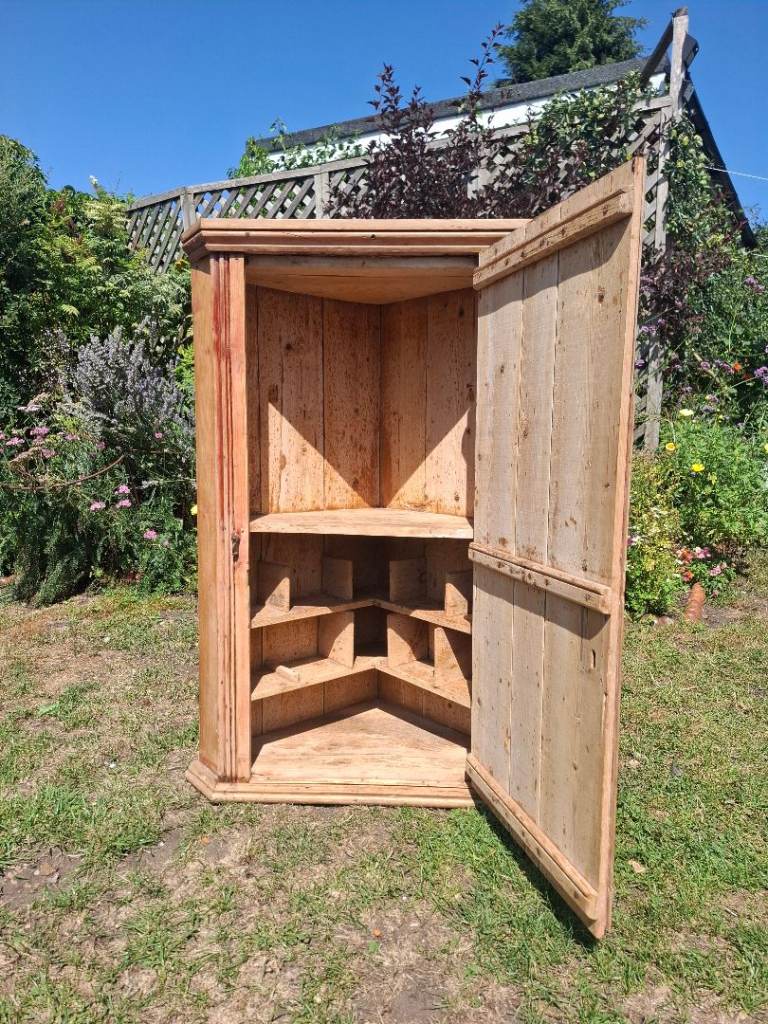 Antique pine corner wall cupboard