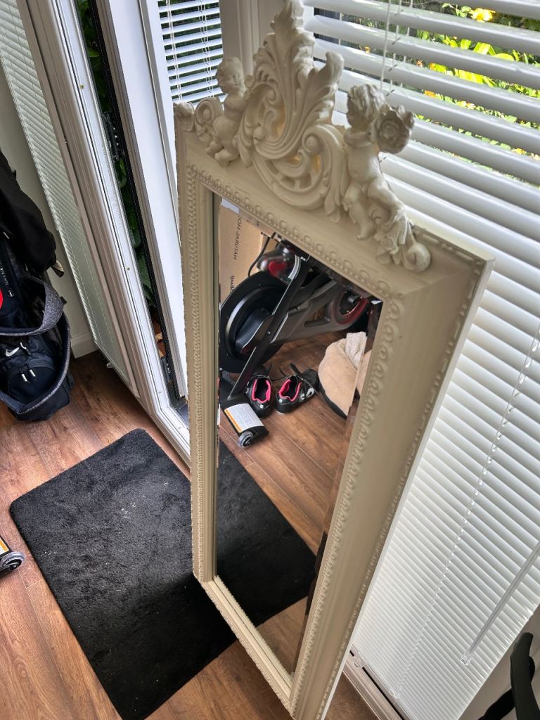 Large Cream Carved Frame Mirror – Good Condition