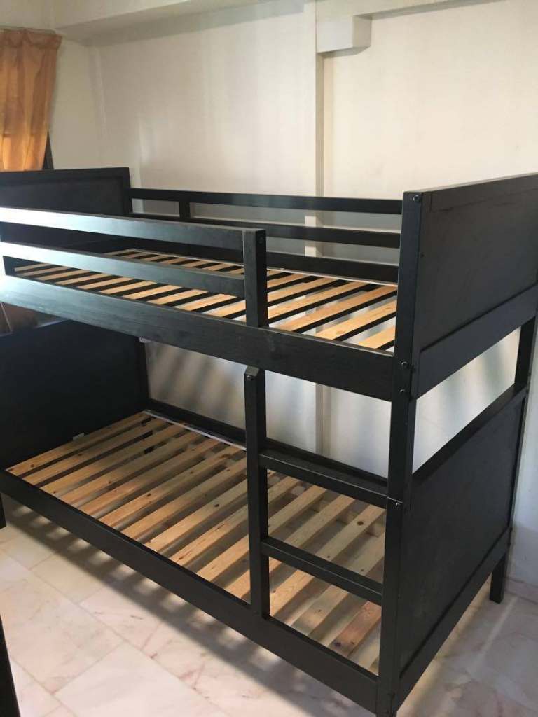 IKEA NORDDAL Solid Wood Bunk Bed + 2 Mattresses – Excellent Condition