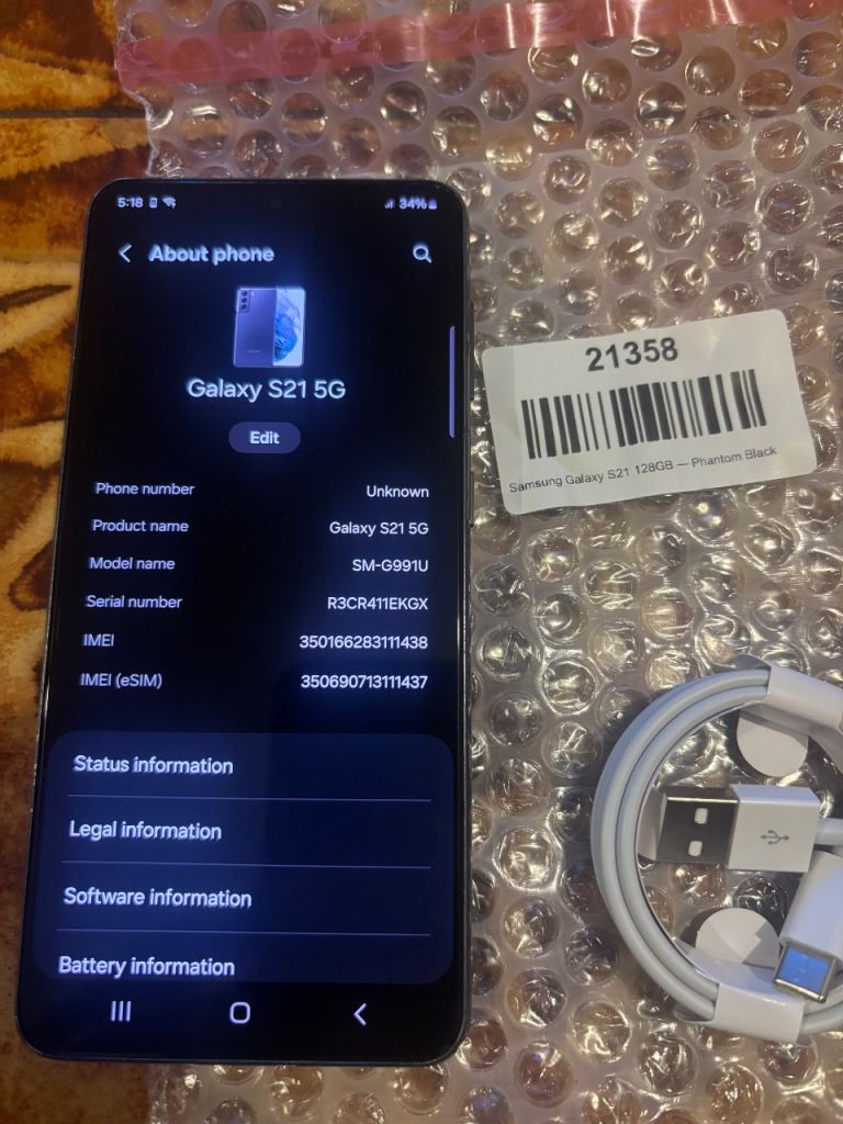 Brand new condition Samsung Galaxy S21 unlocked, 256gb, Black 3 months warranty