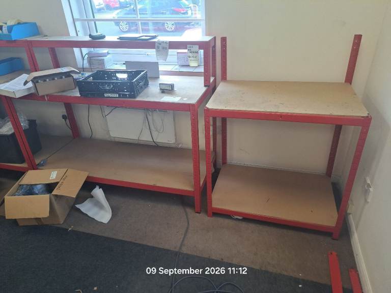 Red workbenches / warehouse and office storage / shelving / racking